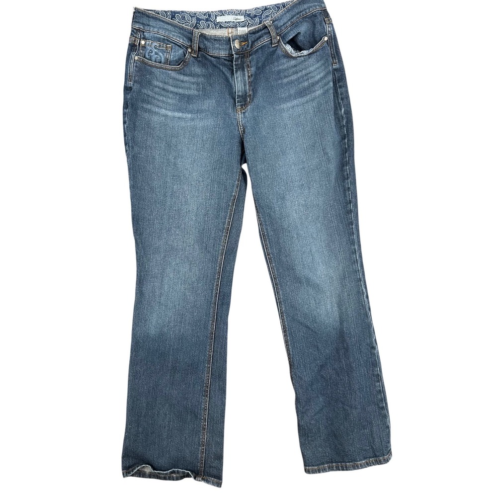 Chicos Platinum Denim Jeans Embroidered Pocket‎ Blue Size 2.5